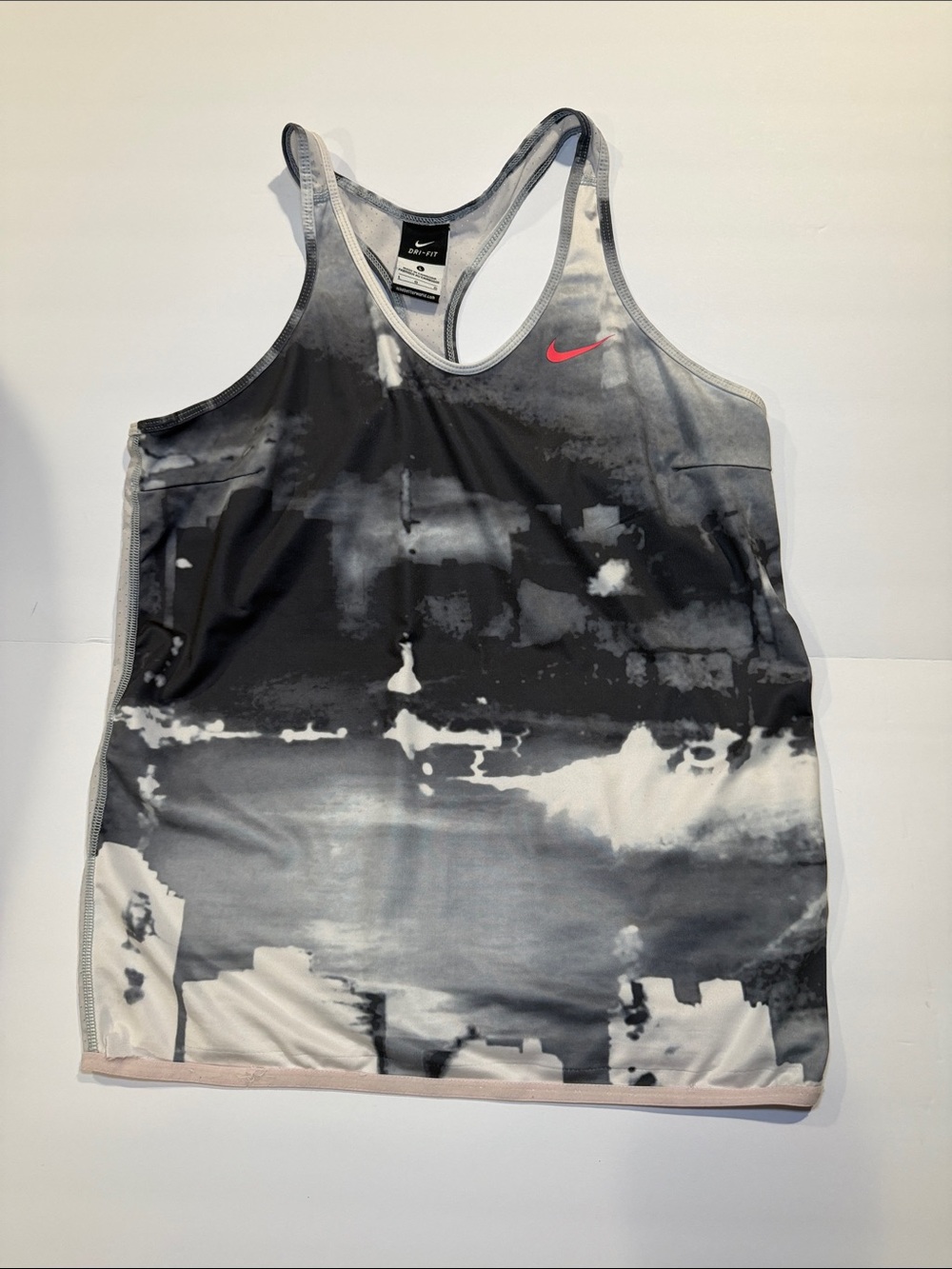 Nike Women’s Black & White Muscle Tank with Pink Swoosh